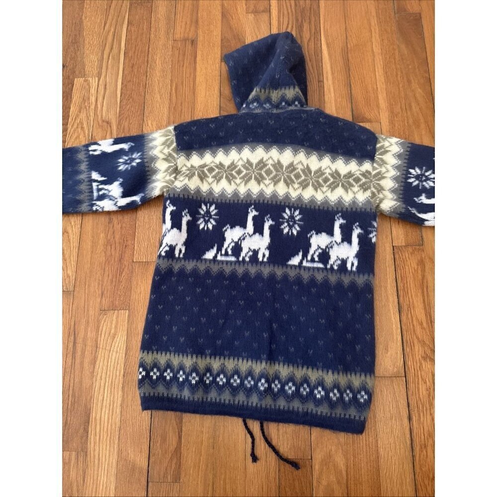 Tejidos Ruminahui Blue White Alpaca Hoodie Zip Sweater Jacket Unisex Kids size 8 - Picture 6 of 6